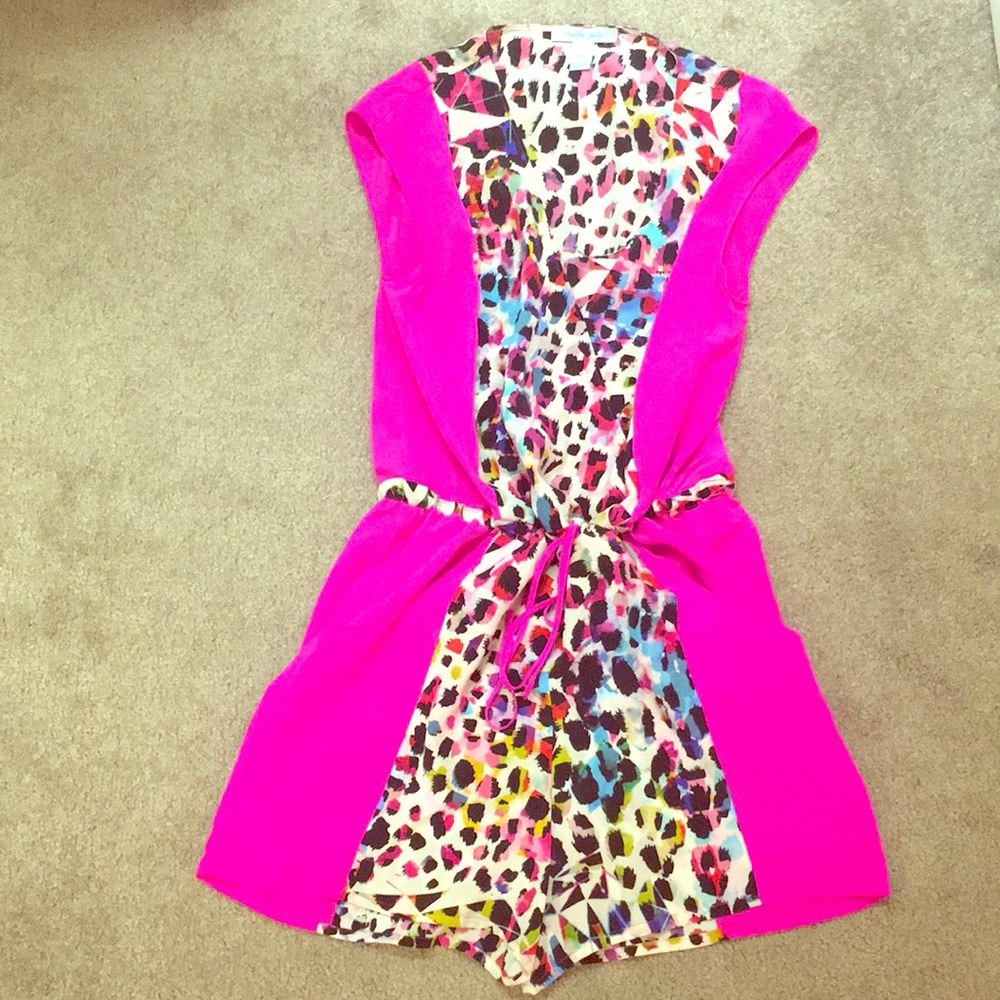 Charlie Jade hot pink& leopard print deep V romper